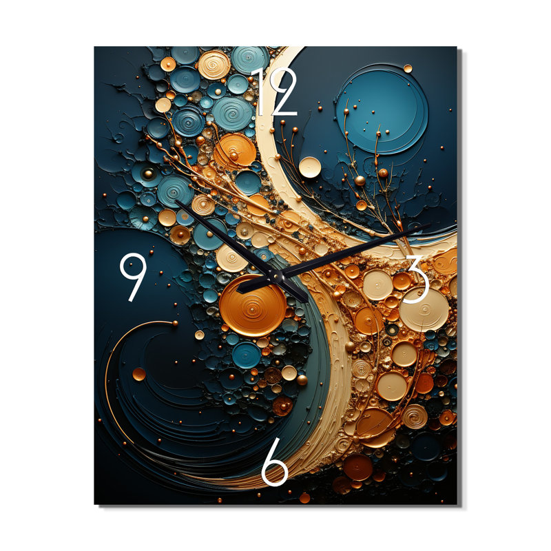 Horloge murale abstraite spirale dorée sarcelle II, H 32 po x l 24 po x P 1 po