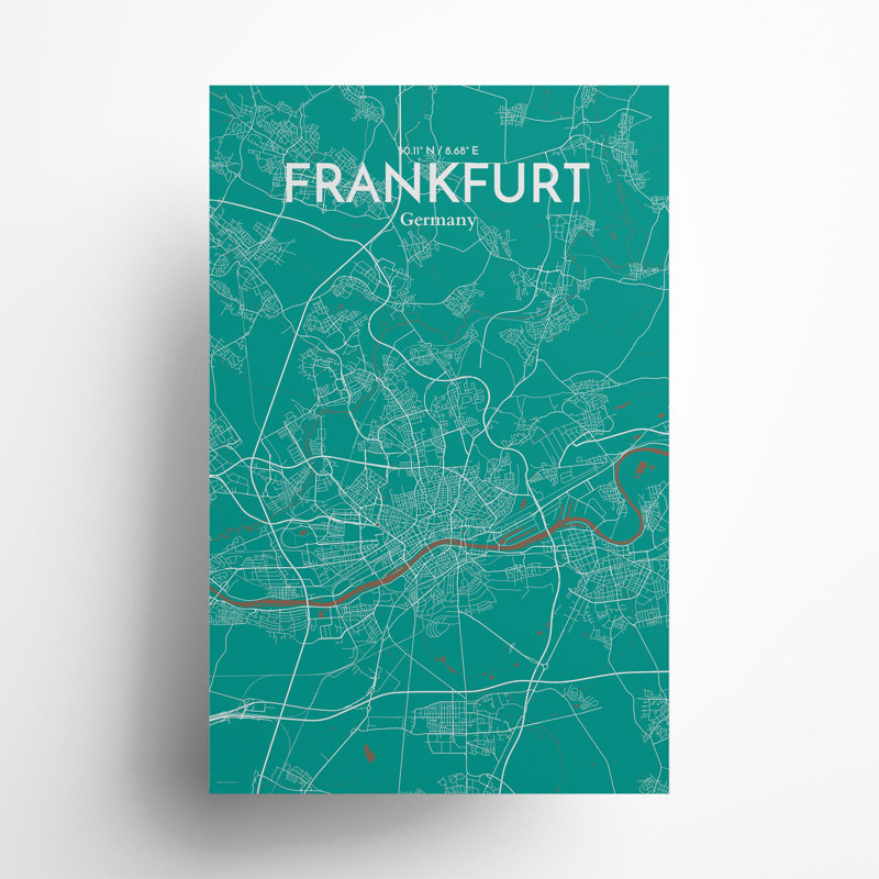 Frankfurt City Map In Nature - No Frame Print, 17cm H x 11cm W x 0.05cm D