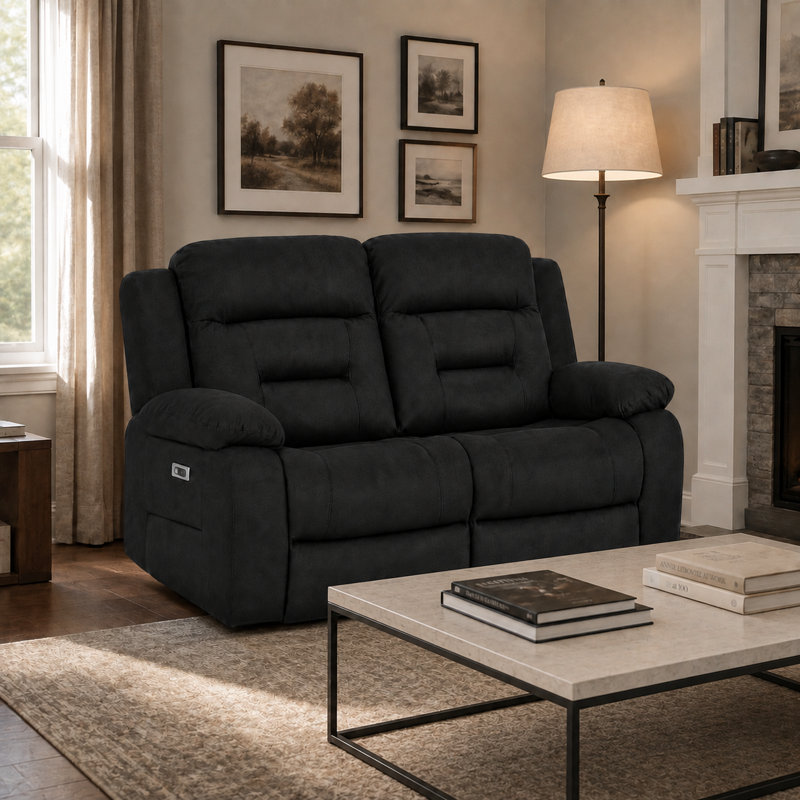 2-Seat Fabric Power Reclining Loveseat Sofa with USB and USB-C Ports, Black
