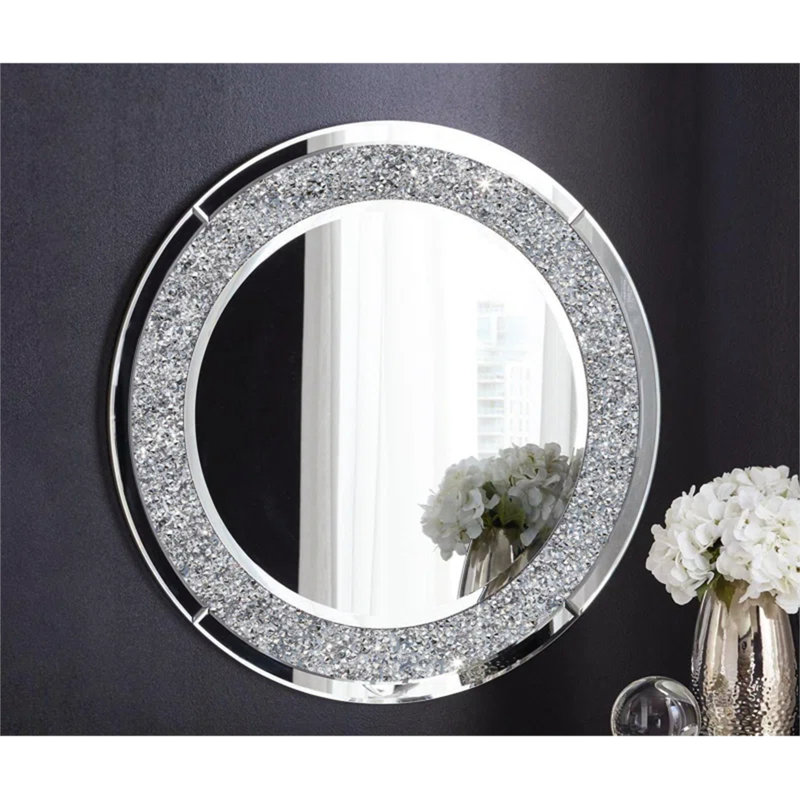 31.5" Crushed Diamond Decor Round Wall Mirror