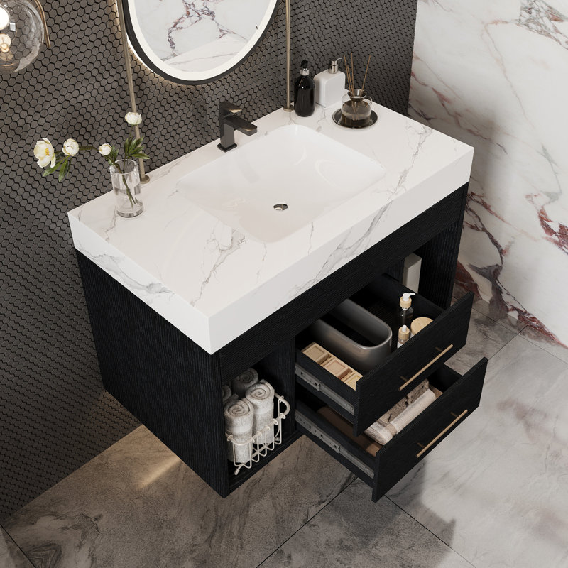 Meuble-lavabo moderne peu encombrant avec lavabo en céramique pour petits espaces