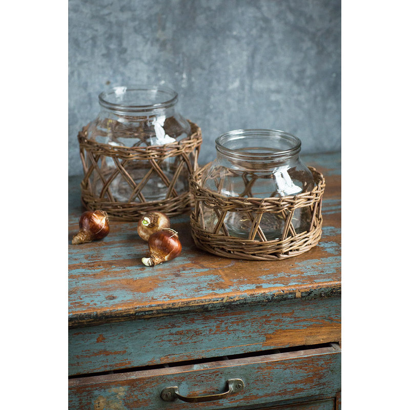 Vase de table en verre et willow tissé Humphries, H 5,75 po x l 7,25 po x P 7,25 po