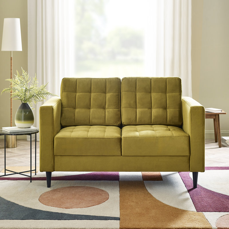 Jodi Velvet Sofa - Upholstered Modern Retro Fabric Stylish & Contemporary, Mustard, 2 Seater