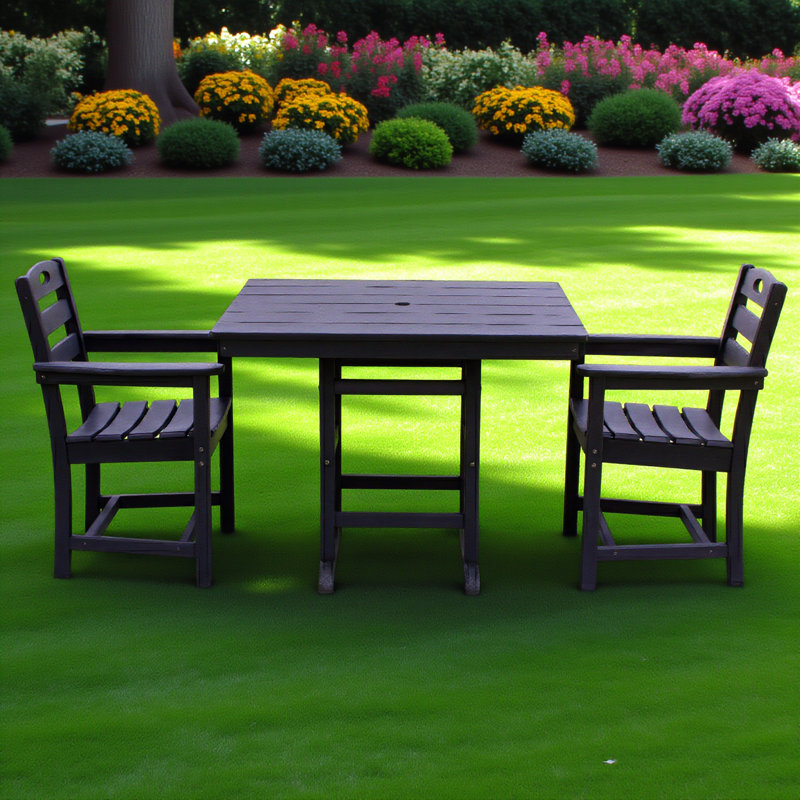 Ensemble repas d'extérieur 3 pièces Black Hdpe avec table carrée et 2 fauteuils