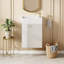 Meuble-lavabo flottant moderne de 18,5 po - Lavabo en résine avec rangement à gauche et poignées en alliage de zinc or rose