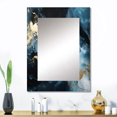 Or et bleu abstrait marbre mystique harmonie - miroir décoratif en marbre, miroir mural doré, impression d'art en métal