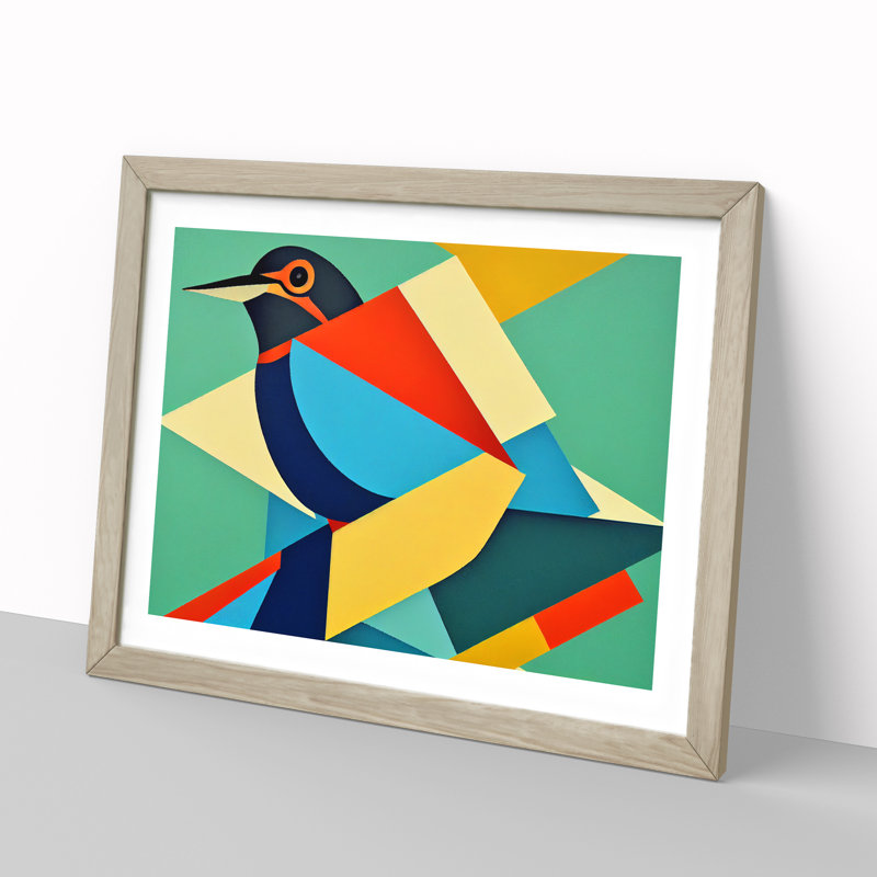 Kingfisher Bird Abstract Vol.4 - Framed Print, 25cm H x 34cm W x 2cm D, Oak