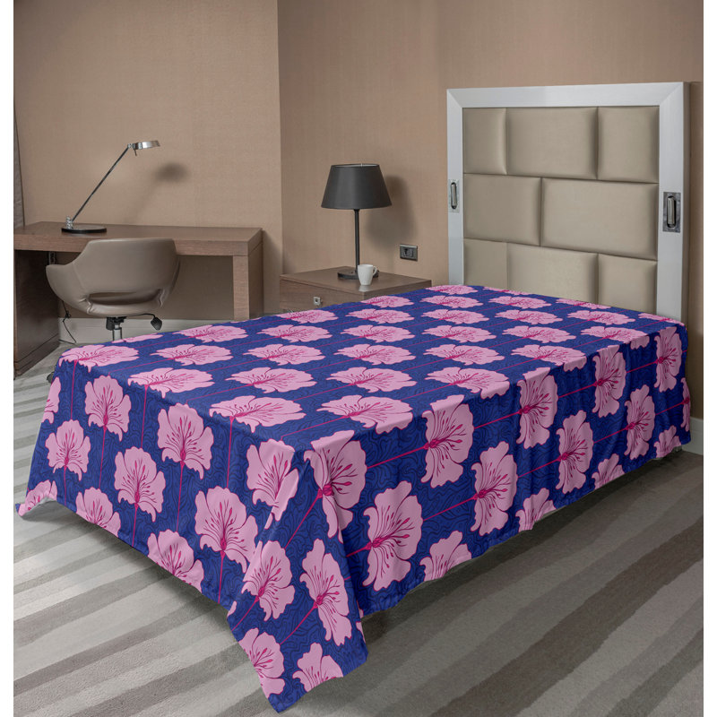 Drap plat moderne de style bohème Ambesonne, Drap plat pour lit simple TG, Lavande foncé, rose doux / floral