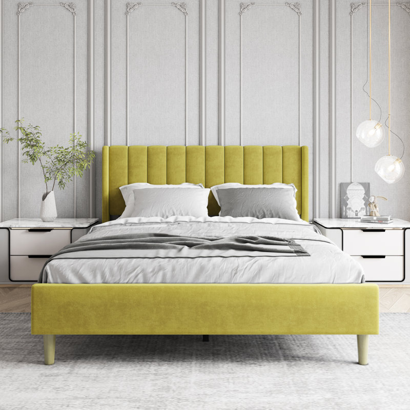 Upholstered Wingback Bed, Queen, Pink