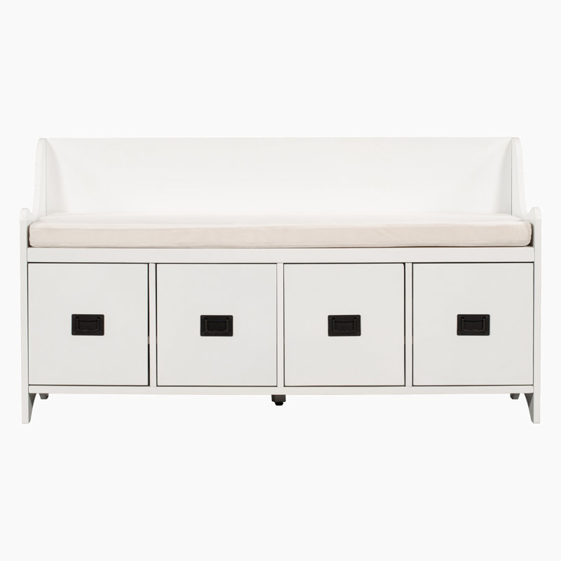 Banc de rangement rembourré en bois aggloméré Girst, White
