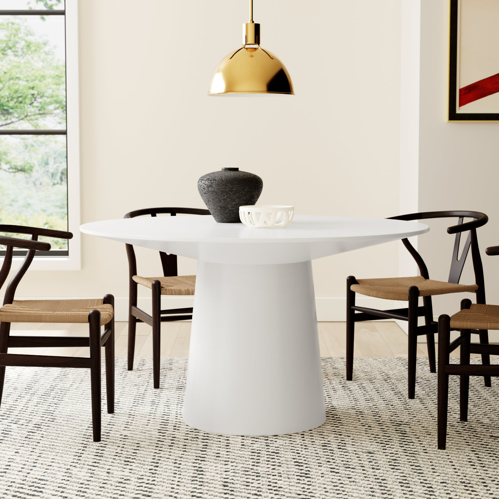 Adara 53" Oak Dining Table, Matte White, 53.2" W x 53.2" L