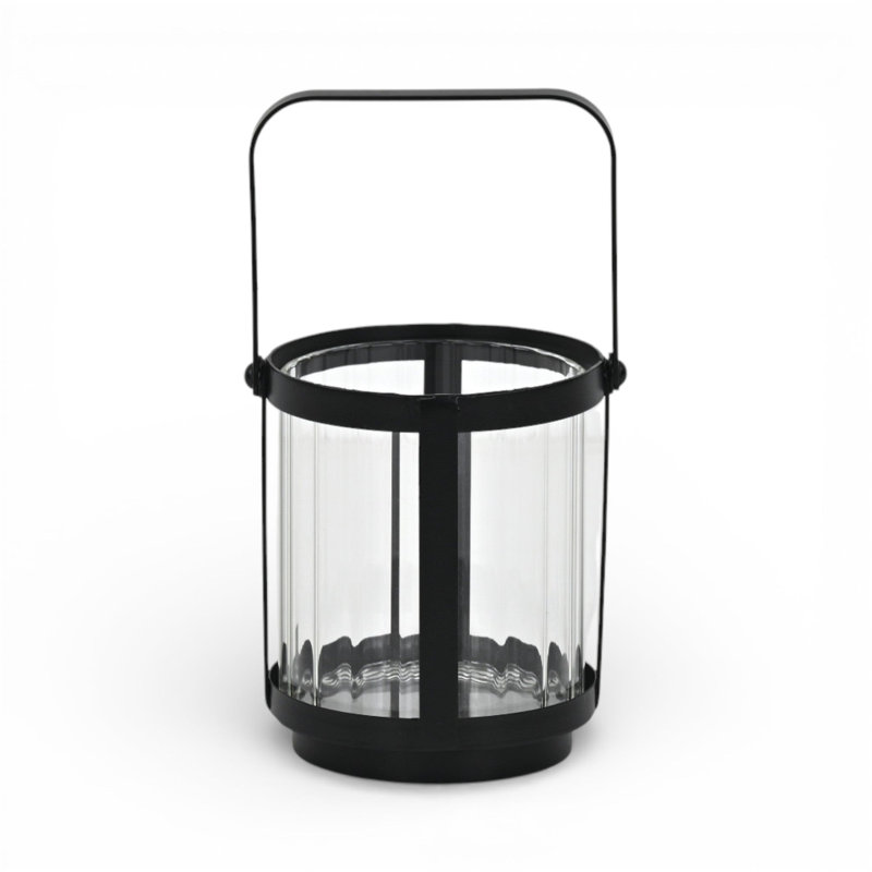 Porte-bougie de table 5 po en verre et métal transparent et noir