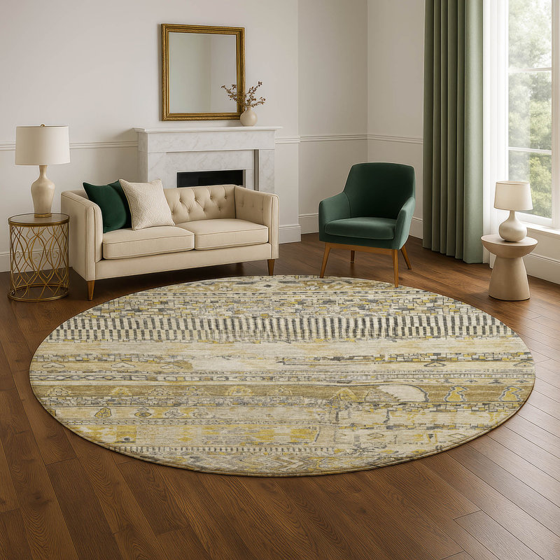 Premium Machine Washable Bitteridge AMF1835 Stripes Rug, Round 8'