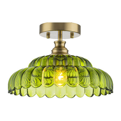 Plafonnier semi-encastré 1 lumière en verre nervuré 1 lumière