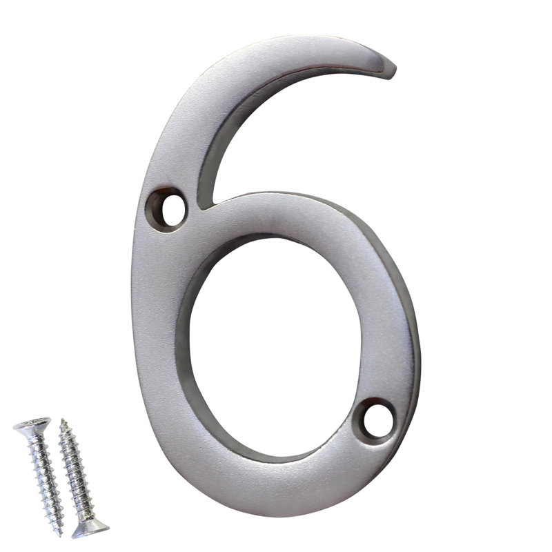 Numéro de maison à fixation en surface en laiton 2 po, 6, Chrome satiné