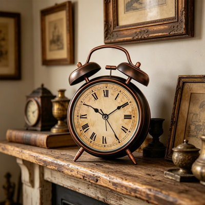 Vintage Double Chime Alarm Clock Silent Non Ticking Vintage Metal Desk Clock With Noisy Alarm For Bedroom Office Home Decor