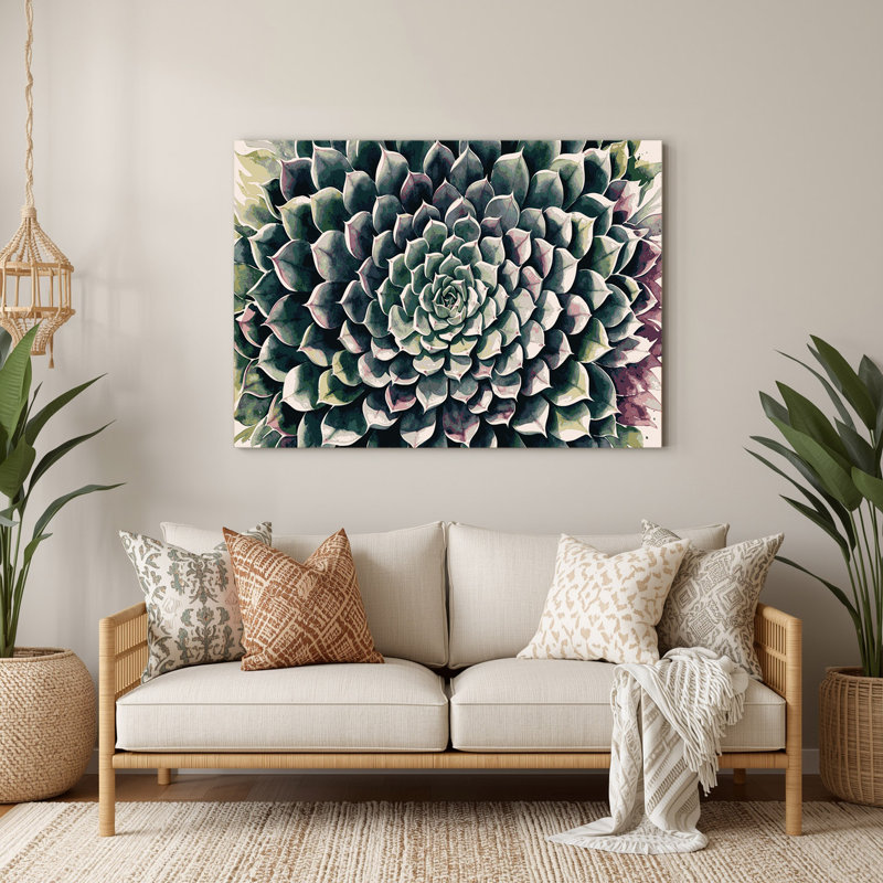 Art mural botanique gris Echeveria, H 11 po x l 14 po