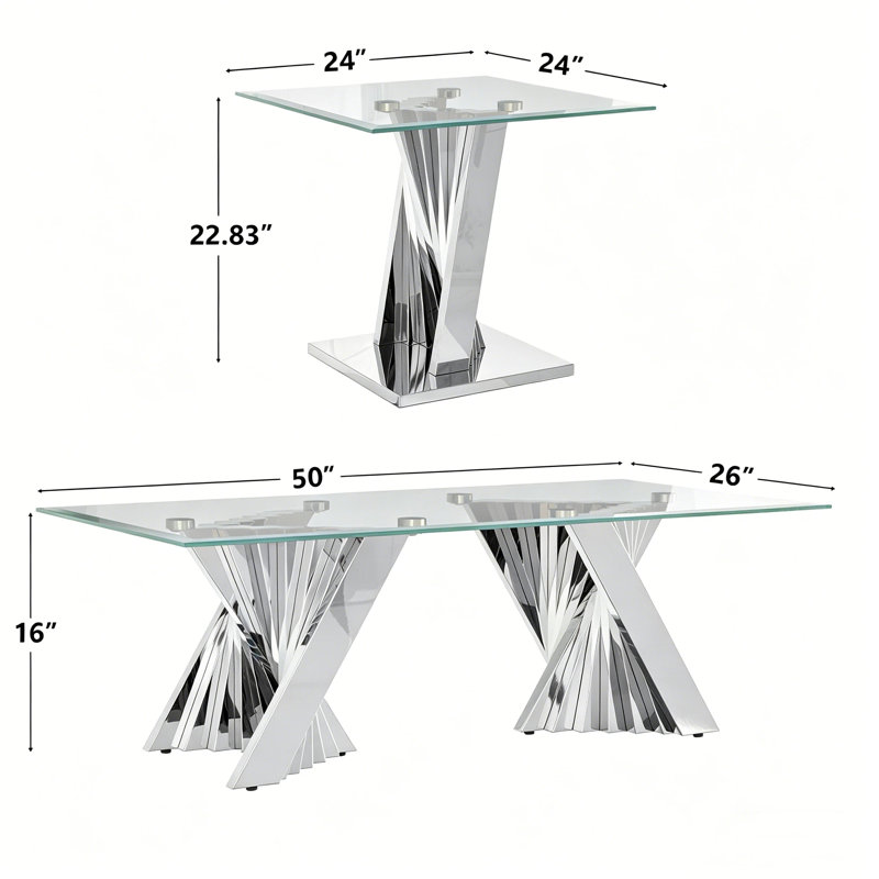 Ensemble de 3 tables basses argentées