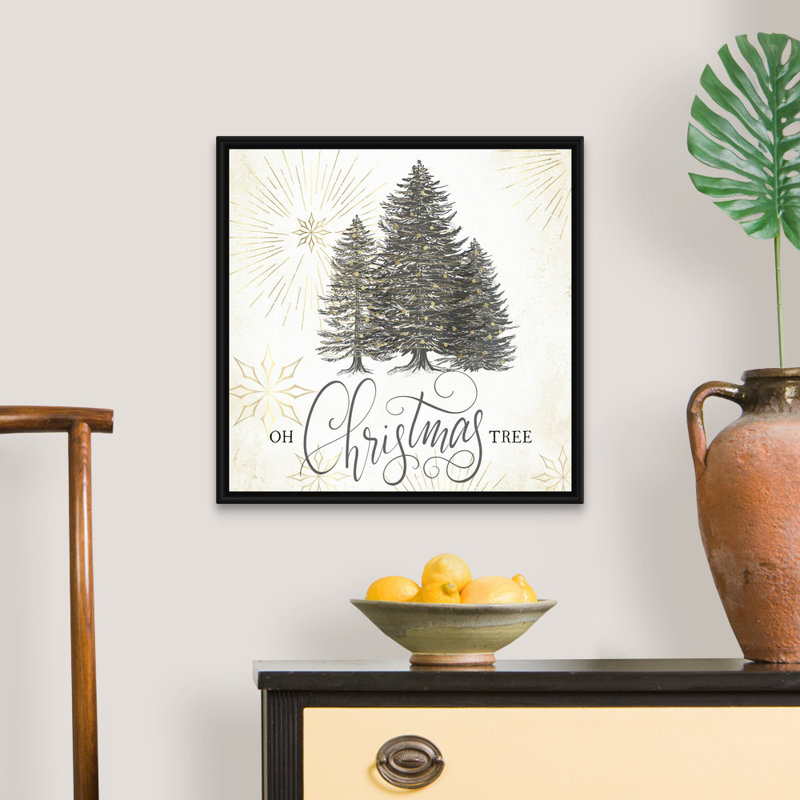 «Christmas Joy Oh Christmas Tree» par Nicole Tamarin - peinture sur toile tendue, H 21,25 po x l 21,25 po, Cadre noir