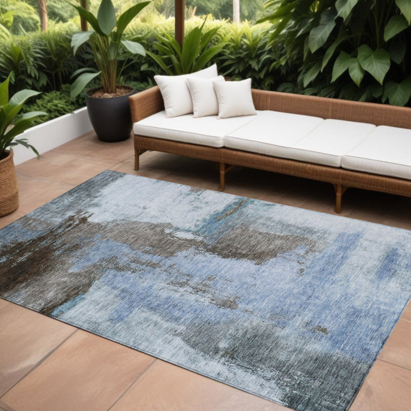 Tapis d'extérieur lavable abstrait bleu 10 pi x 14 pi