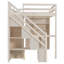 Lit mezzanine avec bureau, escalier de rangement, bibliothèque éclairée et garde-robe, lit double-38891026