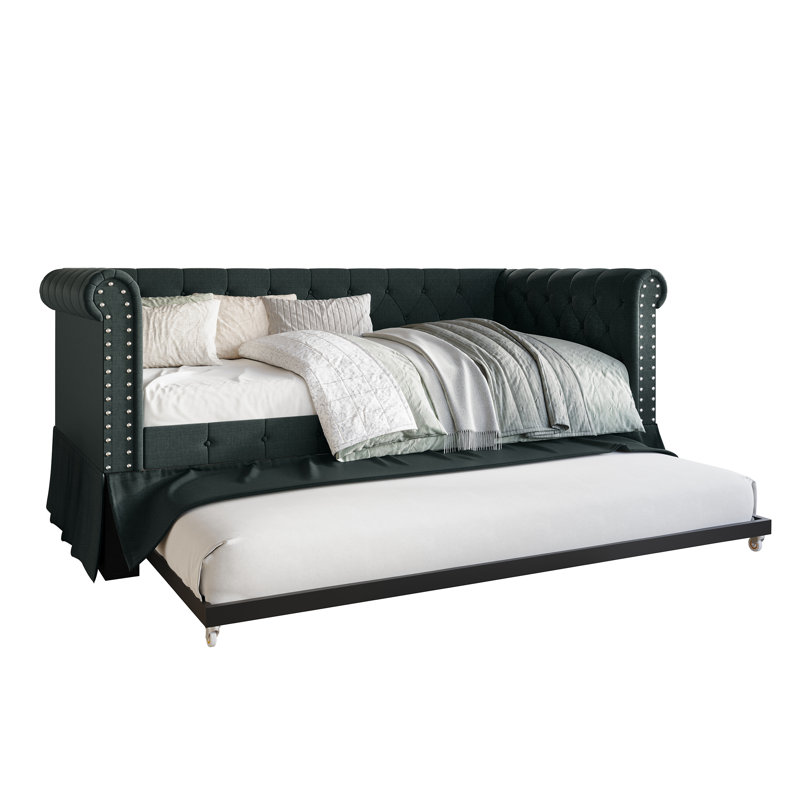 Knolan Upholstered Daybed with Trundle, Charcoal Gray