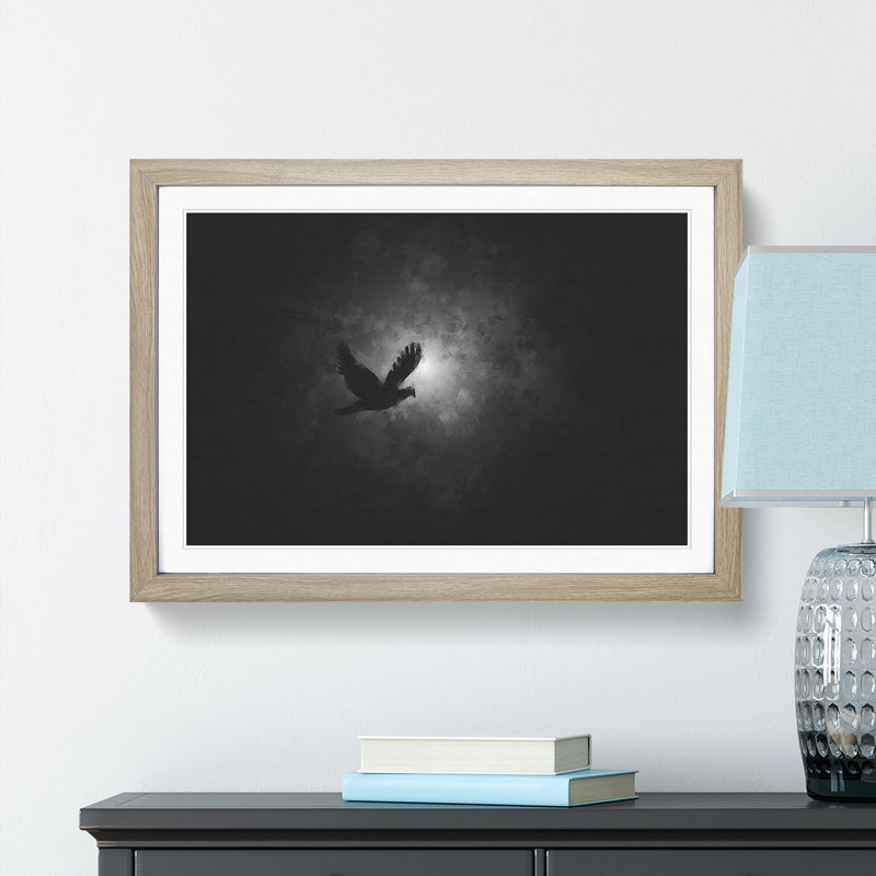 Flying Dove Bird - Picture Frame Graphic Art Print, 62cm H x 87cm W x 2cm D, Oak Framed