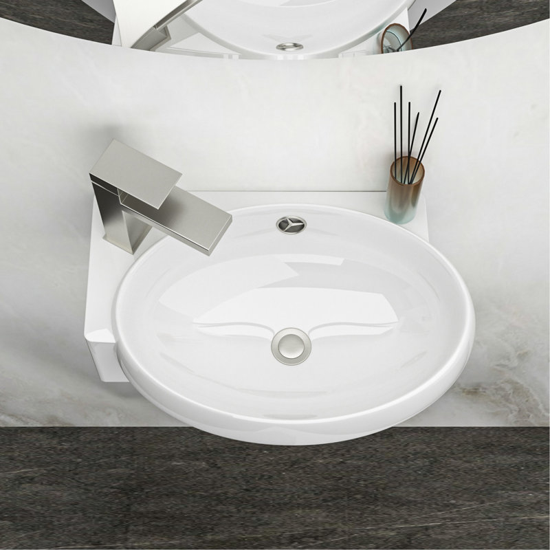 Lavabo de salle de bain mural en céramique blanc 16 x 11 pouces, trou de robinet simple, faible absorption d'eau, surface lisse, résistance aux acides, décoration moderne, poli, convient à tous les styles
