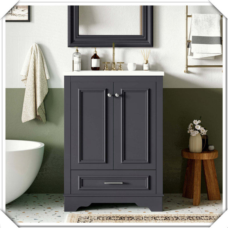 Meuble-lavabo autoportant moderne avec évier en céramique et poignées à fermeture douce, Noir