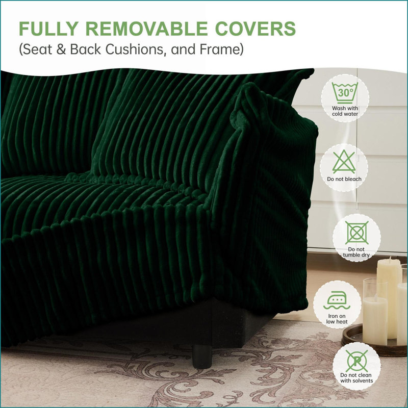 Canapé modulaire à assise profonde modulaire en U modulaire pour salon, appartement | Vert sauge | Velours côtelé
