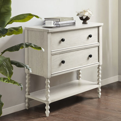 Commode d'appoint classique 2 tiroirs en blanc antique avec éléments en bois massif et finition à la mode pour la décoration