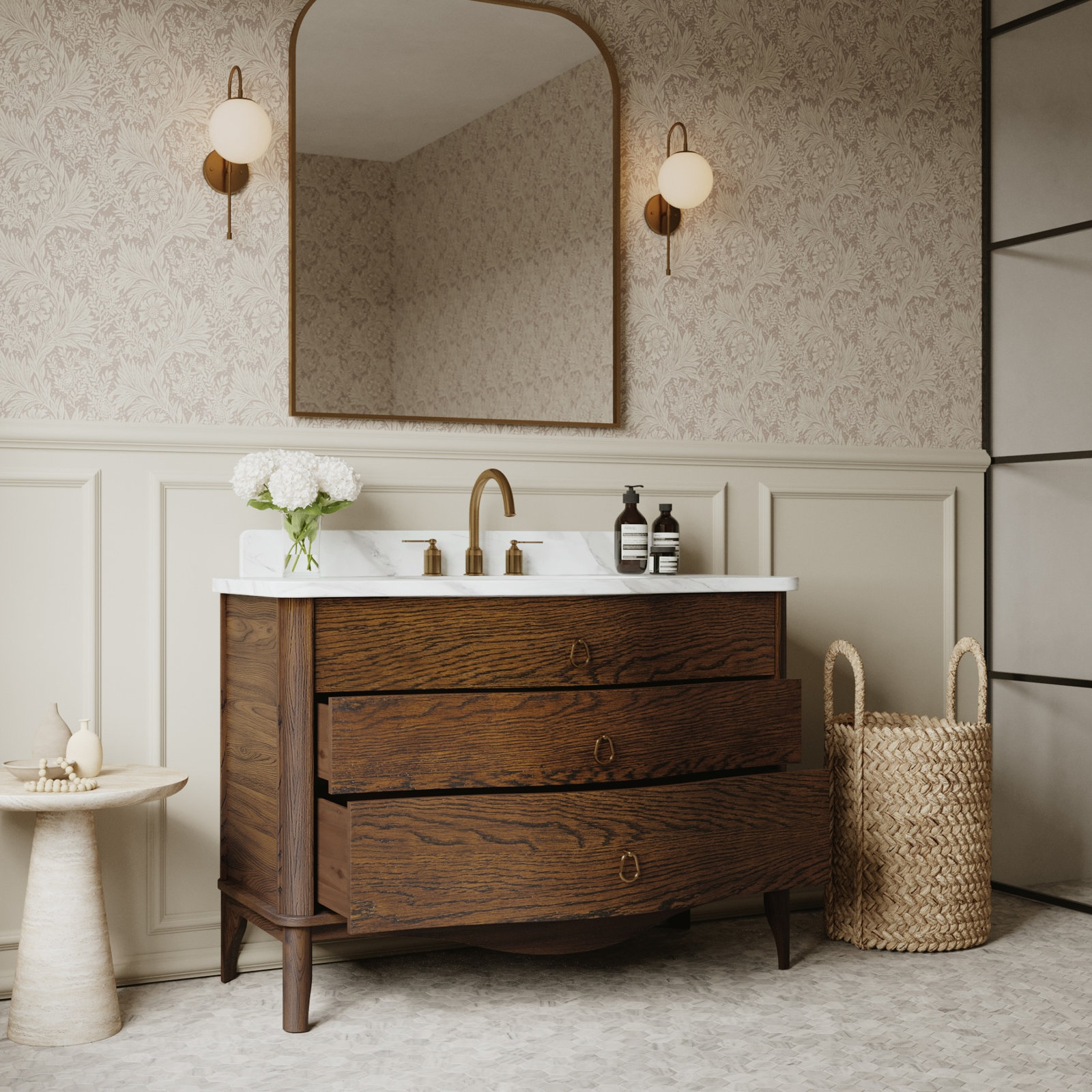 Pinehurst Oak Single Bathroom Vanity, Enhanced Brown Oak, 48"