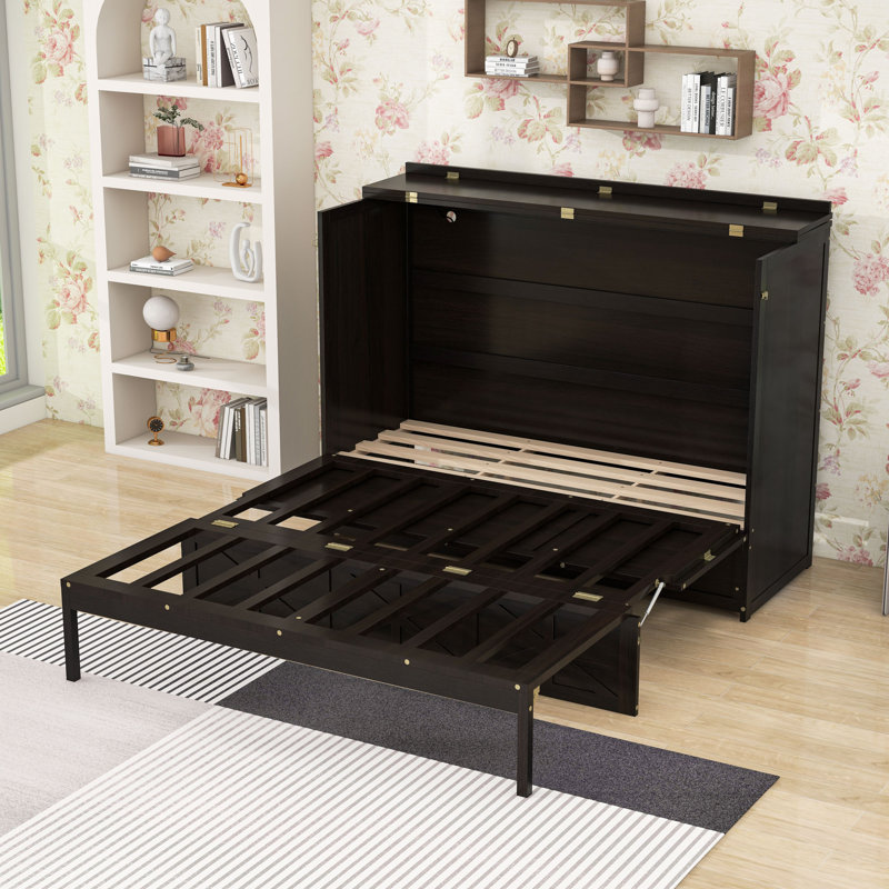 Lit escamotable avec ports USB, prises et tiroirs de rangement, Espresso