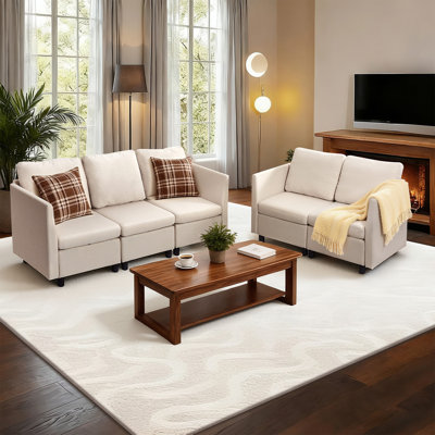 Modular Sectional Sofa, Modern 5-Seater Modular Sofa with Hidden Storage, Cloud Sectional Couch with High Rebound Sponge, Solid Wood Frame Upholstered Comfy Couch for Living Room, Bedroom, Beige