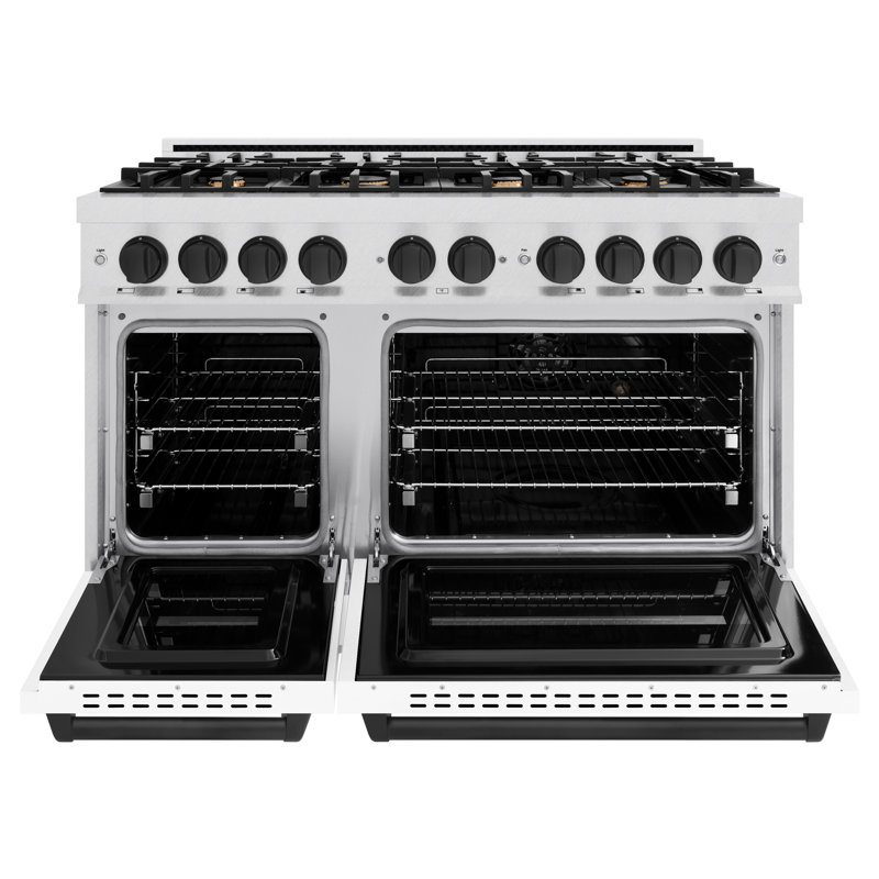 ZLINE Autograph 48" Classic DuraSnow Gas Range w/ 8 Burners & Bronze Accents, Satin Stainless Steel, Matte Black