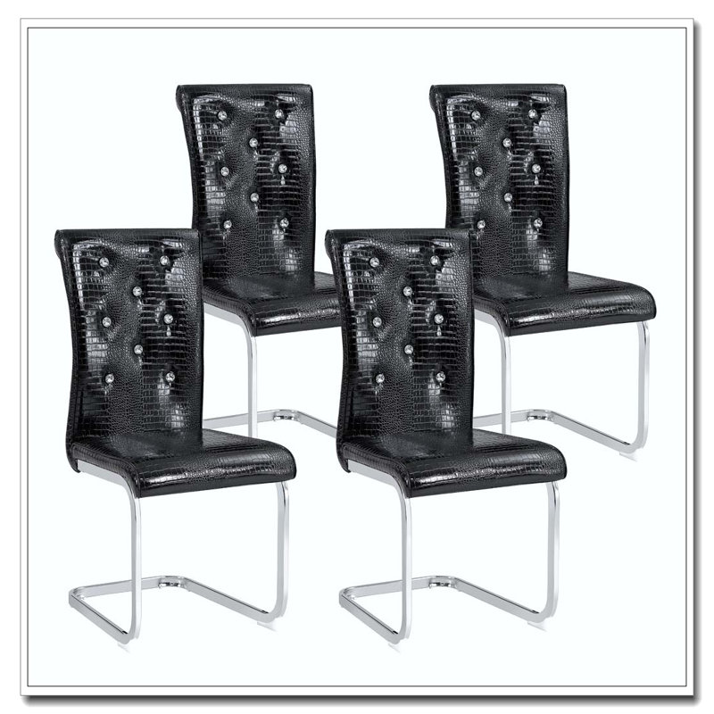 Chaises de salle à manger rembourrées en similicuir, Argent argent, Noir