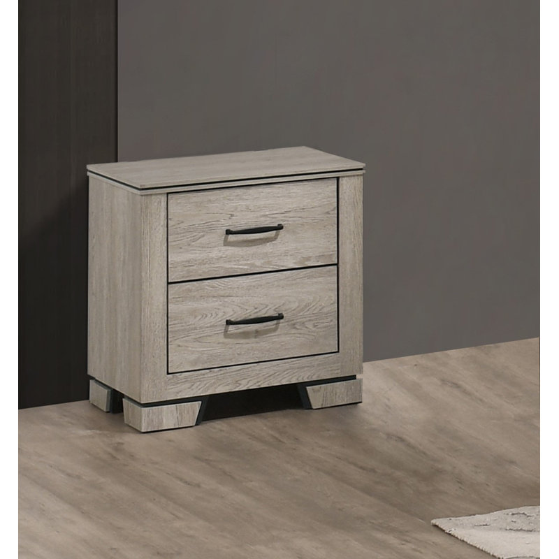 Table de chevet rustique avec charge USB, Grège