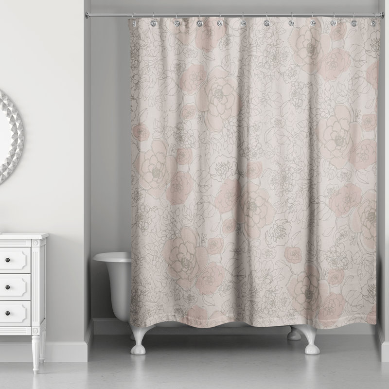 Rideau de douche simple à motif floral, Rose / blanc