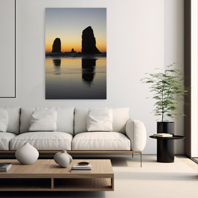 Seascape With Rock Objects At Sunset Cannon Beach Oregon USA by Dan Merkel - Wrapped Canvas Print