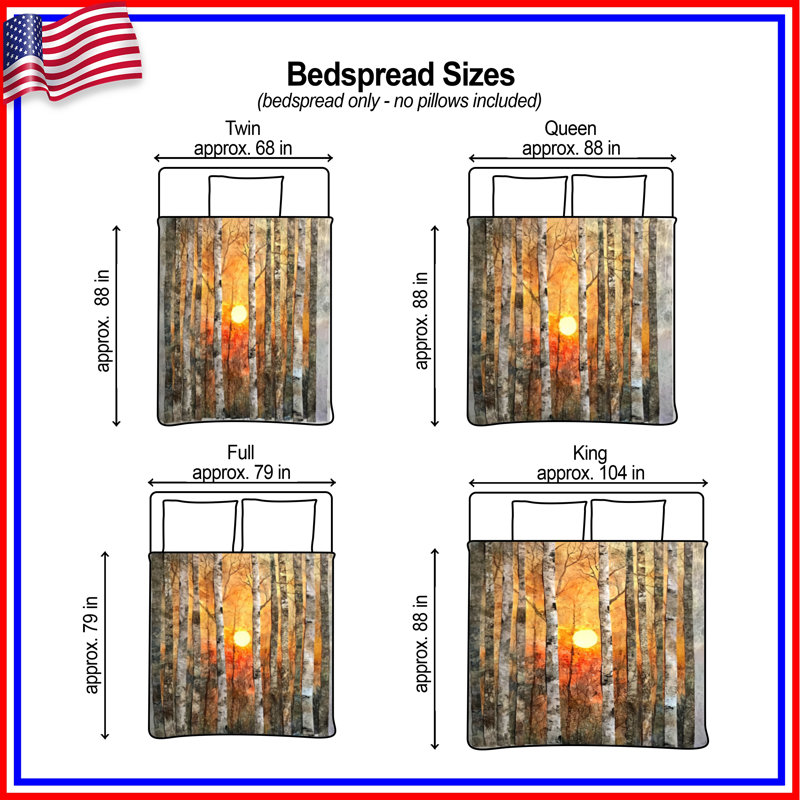 Birch Trees Sunset Bedding Sunset Bedspread Nature, Twin