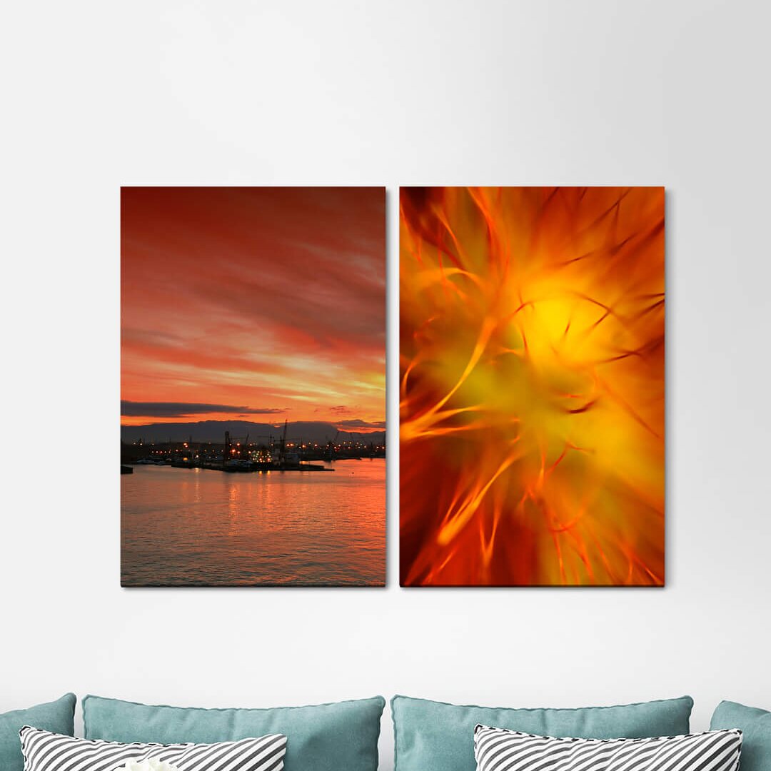 2-tlg. Leinwandbilder-Set - Fotografie „Port Evening Red Sunset Orange Sea Red Sky”