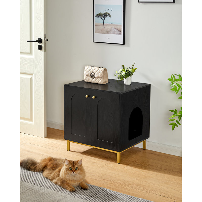 Cat Litter Box Enclosure, Hidden Litter Box Furniture with Double Doors, Wooden Pet House Side End Table, Tall Legs, 60 x 50 x 61 cm, Living Room, Bedroom