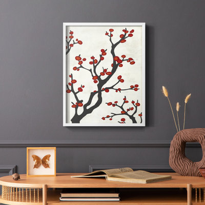 «Red Berry Branch I», reproduction encadrée - bois massif