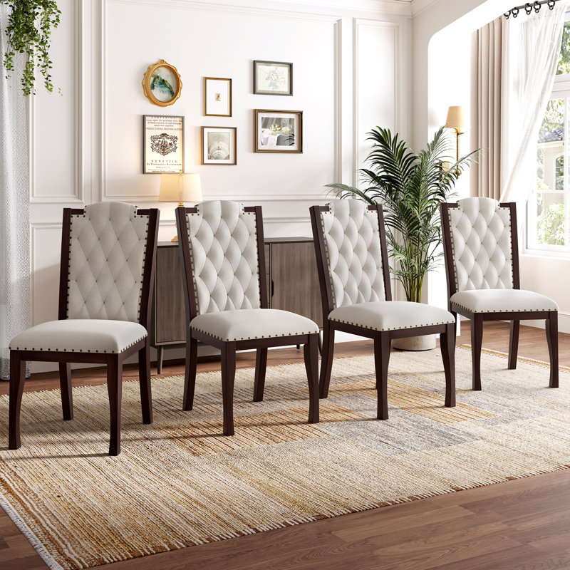 High Back Button Tufted Upholstered Dining Chairs, Espresso