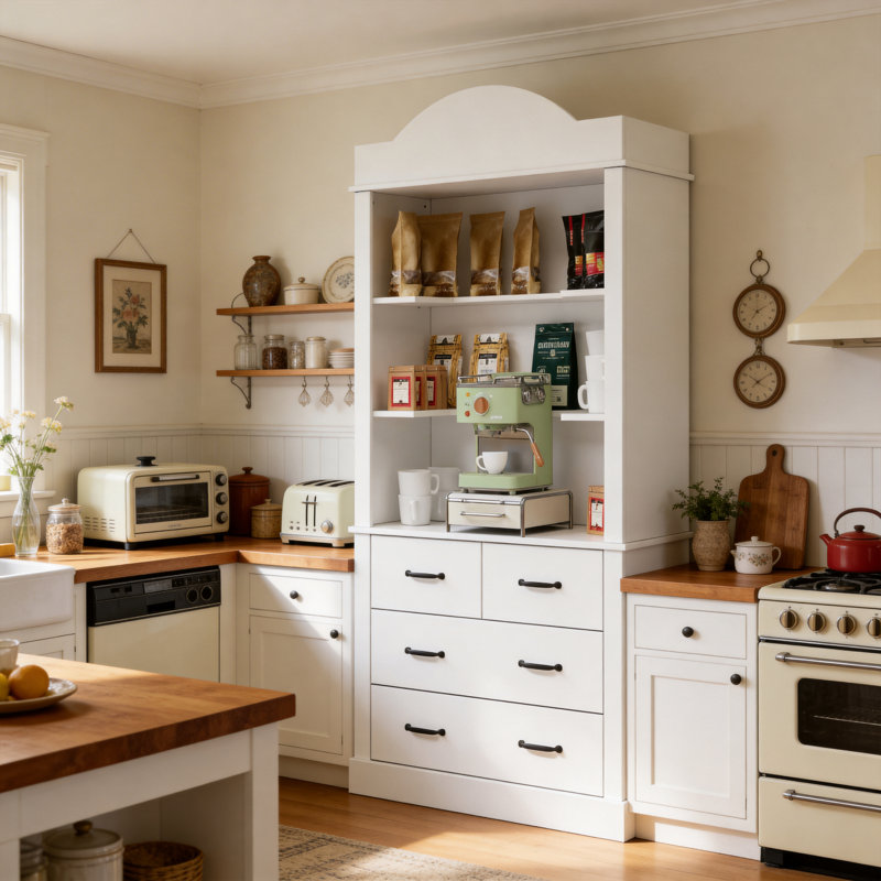 79.5'' H Vertical White Dining Cabinet Multi-Use Display Storage with 4 Drawers & Shelves