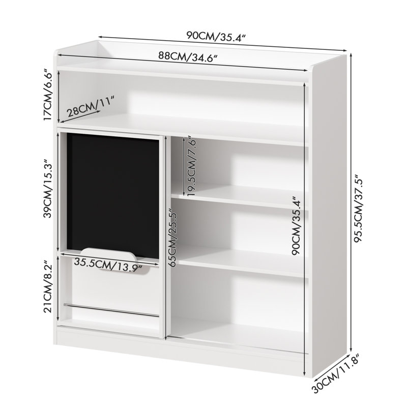 Kids Bookshelf,Freestanding Childrens Bookcase Toy Storage Organizer,3 Tier kids Bookcase with 5 Fabric Storage Drawers,Book Shelf Display Rack for Children's Room,School,Kids Room,Nursery