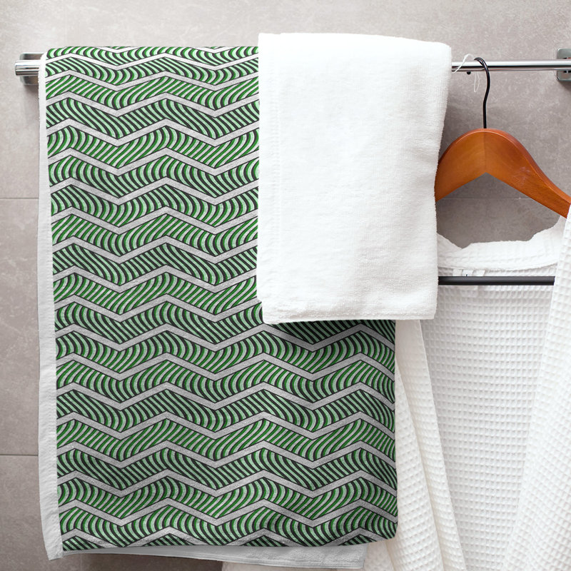 Serviette de bain à chevrons ondulés Stephenie, Vert