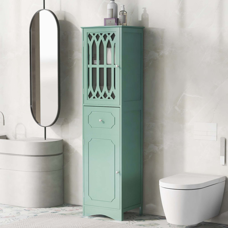 Danielys Tall Bathroom Cabinet, Freestanding Storage Cabinet with Drawer and Doors, Green