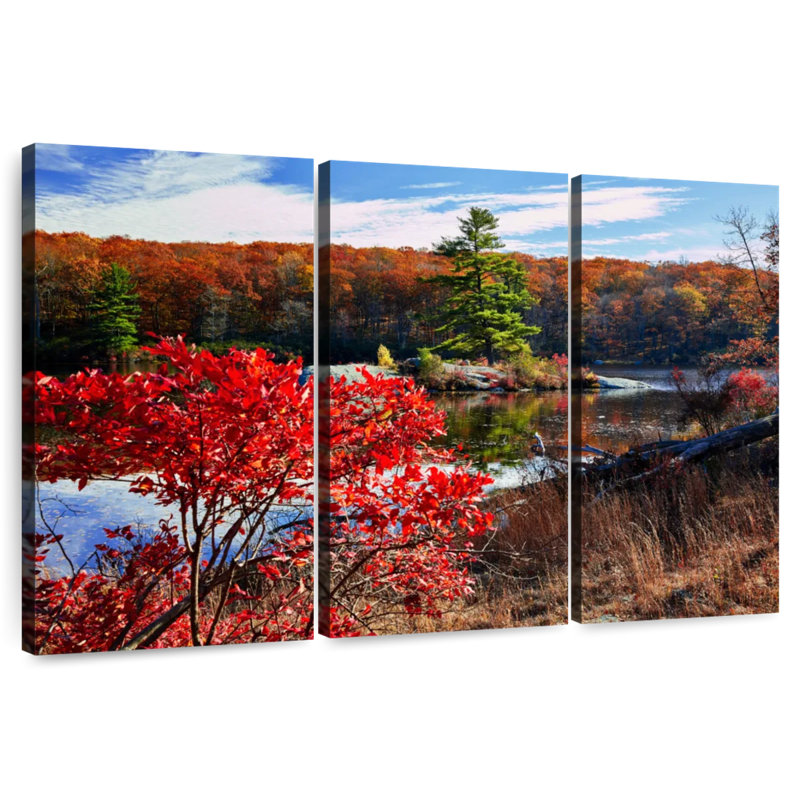 Alvord, petite île entourée de couleurs d'automne, H 42 po x l 65 po