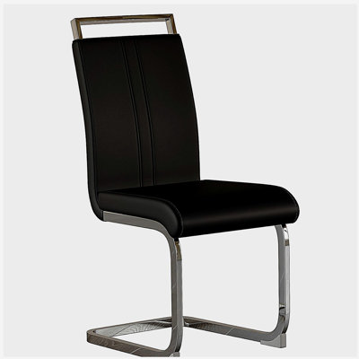 Modern Dining Chairs,PU Faux Leather High Back Upholstered Side Chair with C-shaped Tube plating Metal Legs for Dining Room Kitchen Vanity Patio Club Guest Office Chair (Set of 2) (Black+PU Leather)